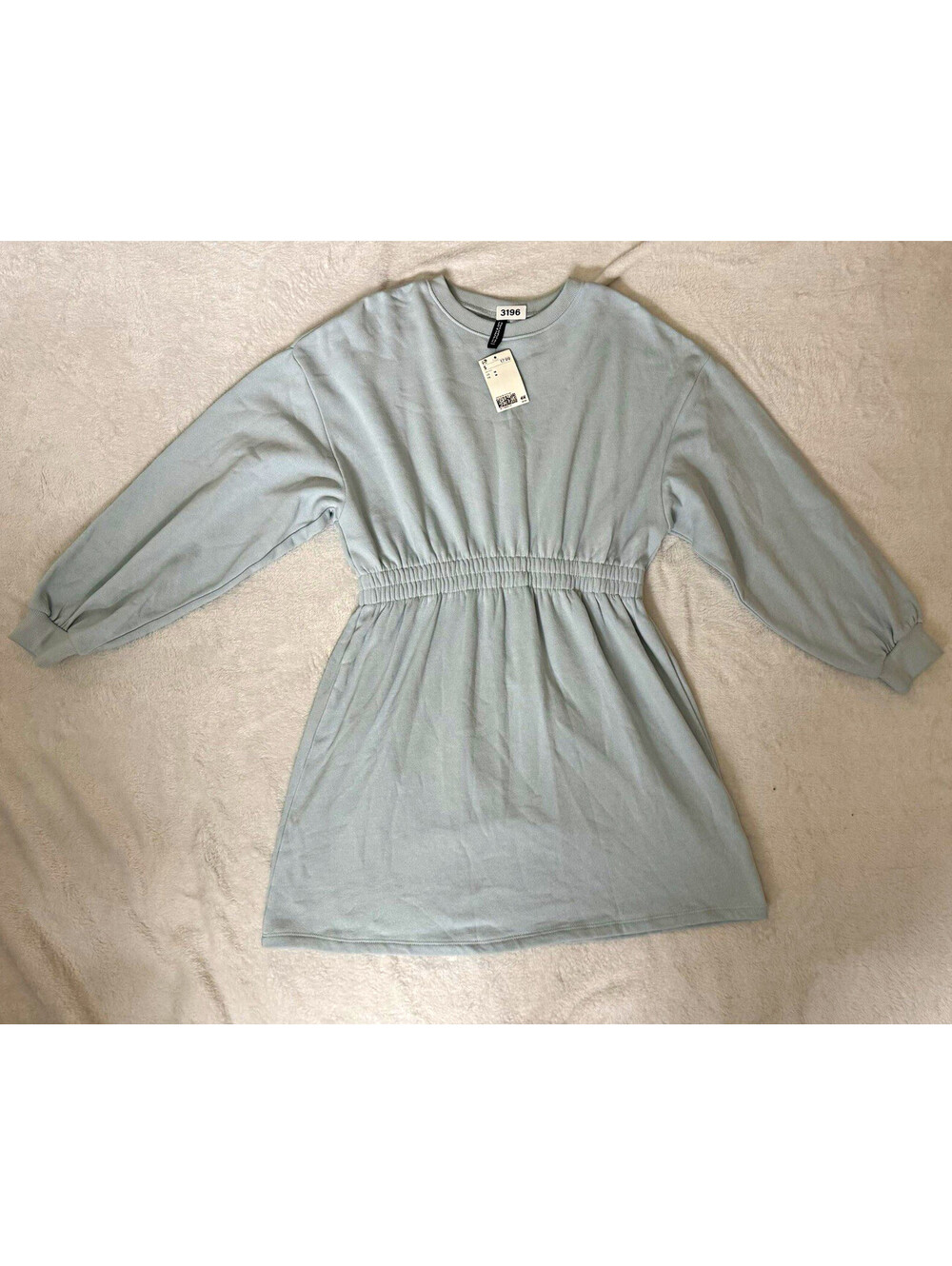 H&M Blue Sweater Dress Crewneck Balloon Long Sleeve Stretch Short Size M NWT